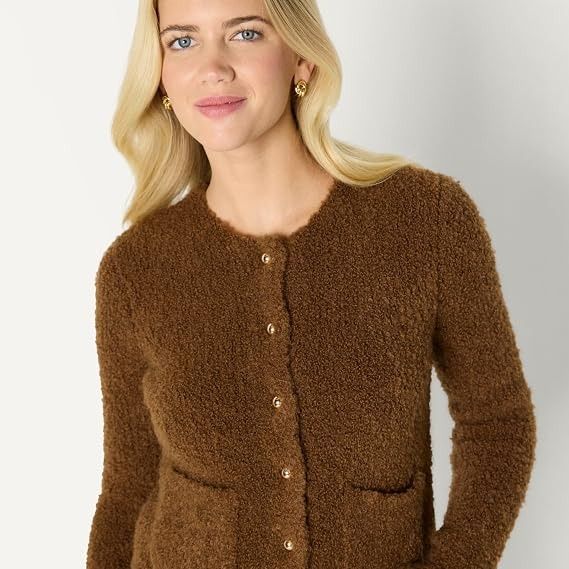Brown Fuzzy Cardigan Sweater image 3